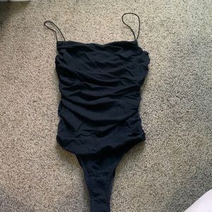 Black bodysuit low back spaghetti strap square neck